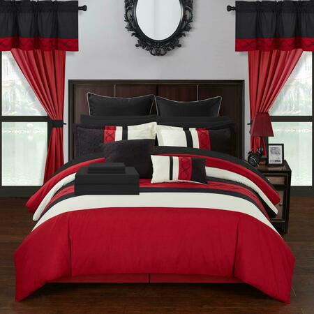 CHIC HOME 24 Piece Shilo Embroidered Design Comforter Bedding Set, Red - Queen, 24PK CS0946-US